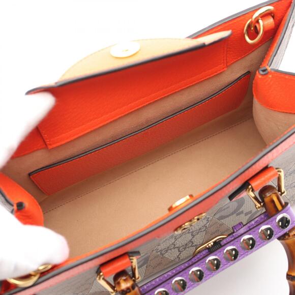 Gucci Diana GG Supreme Handbag Canvas Leather Beige Tan Red - Picture 3 of 5